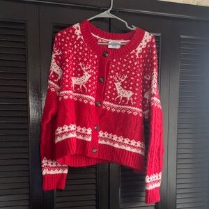 Old Navy Red Reindeer Cardigan
